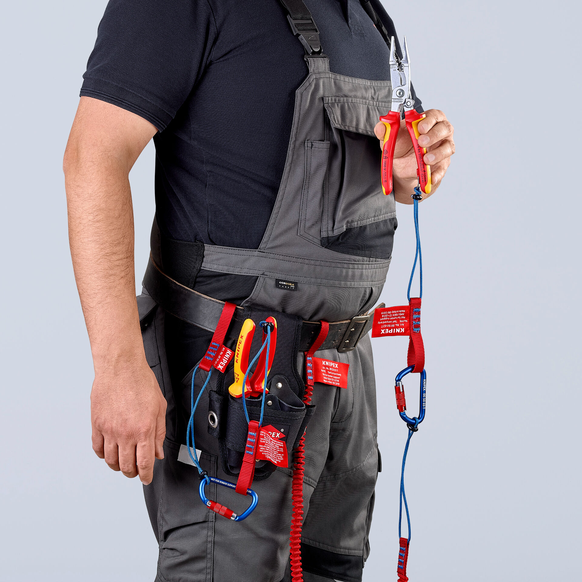 KNIPEX Tool Tethering Adaptor Straps With Captive Eye Carabiner For Secure Tool Safety